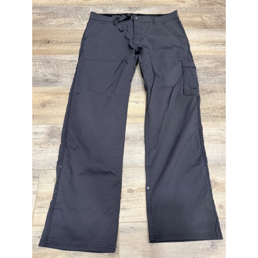 Prana Zion Mens 36x32 Gray Nylon Stretch Hiking Cargo Pants Integrated Belt Roll